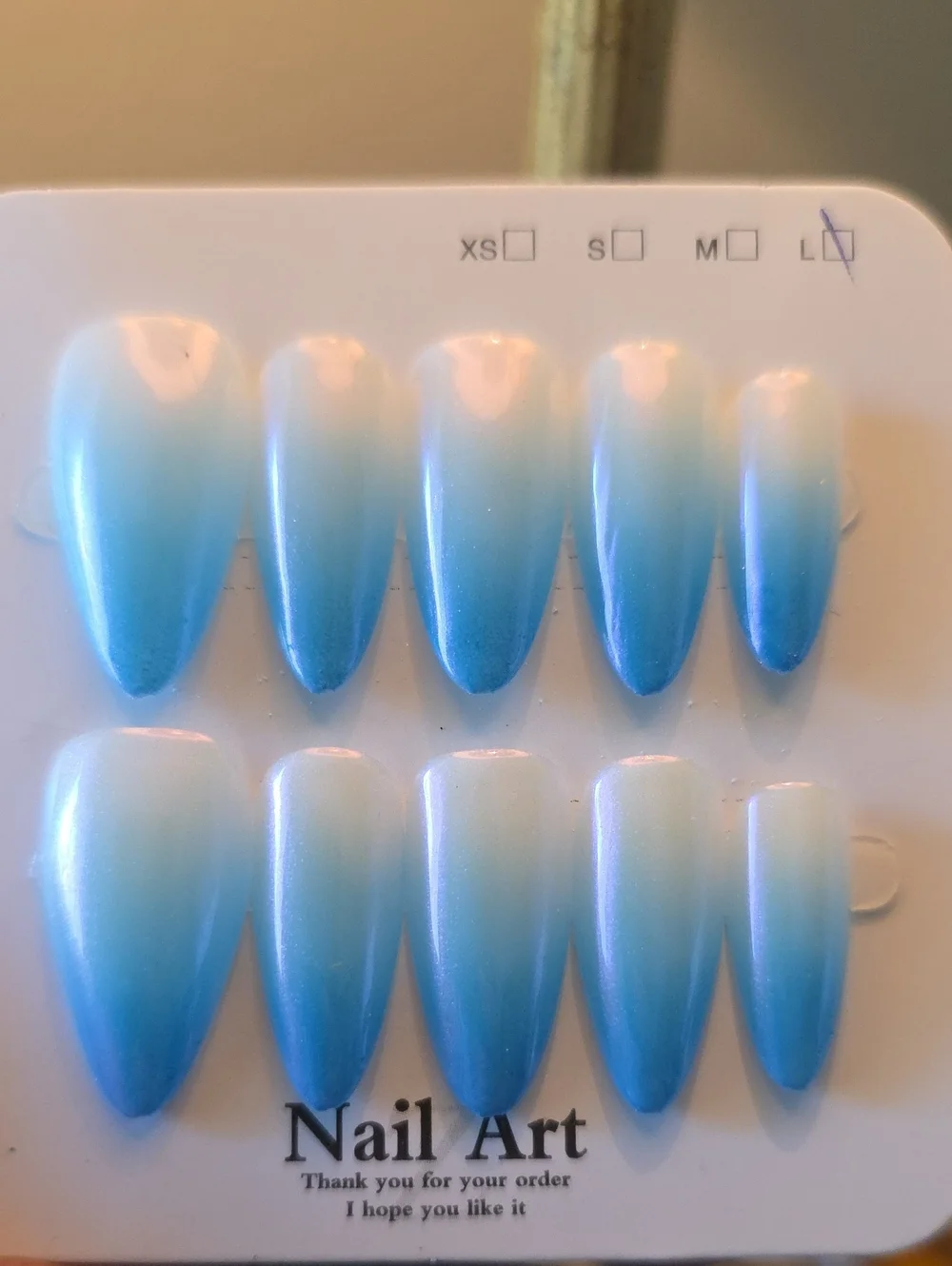 Blue Ombre False Nail Set - Size Large